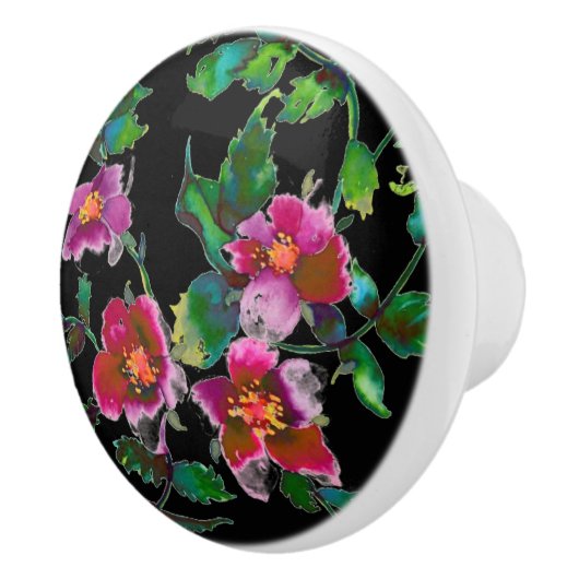 ピンクエレガントマゼンタ色フローラバラ セラミックノブ (右)