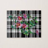 ピンクエレガントマゼンタ色花模様バラ ジグソーパズル (横)