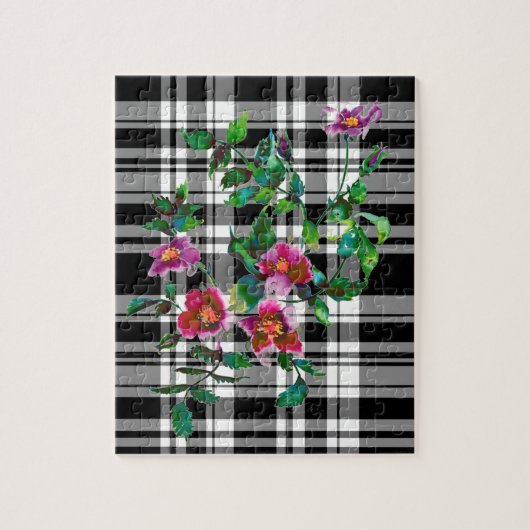 ピンクエレガントマゼンタ色花模様バラ ジグソーパズル (縦)