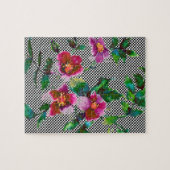ピンクエレガントマゼンタ色花模様バラ ジグソーパズル (横)