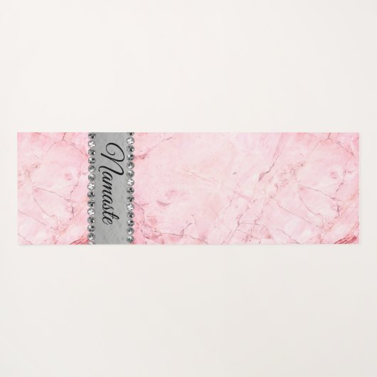 ピンクエレガントマーブルダイヤモンドきらきら光るナマステカスタム ヨガマット (裏面(横))