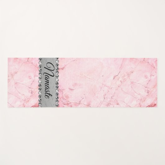 ピンクエレガントマーブルダイヤモンドきらきら光るナマステカスタム ヨガマット (正面(横))