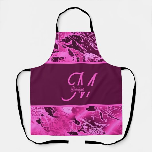 ピンクエレガントマーブルモノグラはっきりしたムタイポグラフィ エプロン (正面)