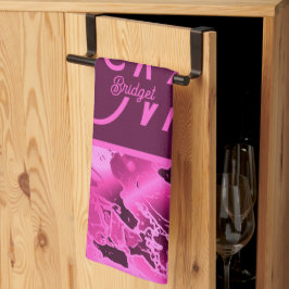 ピンクエレガントマーブルモノグラはっきりしたムタイポグラフィ キッチンタオル