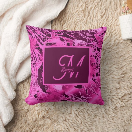 ピンクエレガントマーブルモノグラはっきりしたムタイポグラフィ クッション (ブランケット)