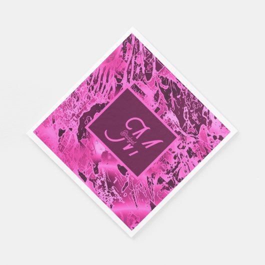ピンクエレガントマーブルモノグラはっきりしたムタイポグラフィ スタンダードランチョンナプキン (角)
