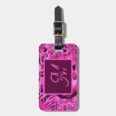ピンクエレガントマーブルモノグラはっきりしたムタイポグラフィ ラゲッジタグ (正面縦)