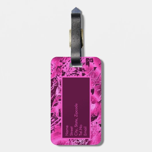 ピンクエレガントマーブルモノグラはっきりしたムタイポグラフィ ラゲッジタグ (裏面縦)