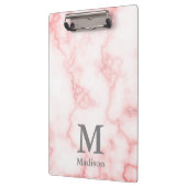 ピンクエレガントマーブルルックグレーネームモノグラム文字 クリップボード (左)