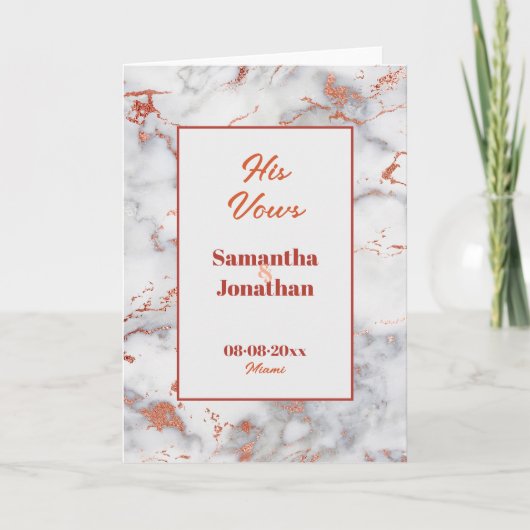 ピンクエレガントマーブル結婚の彼の誓いのカード サンキューカード (正面)