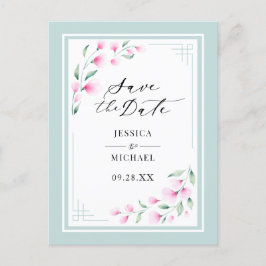ピンクエレガントミント水カラーフローラ保存日付 インビテーションポストカード