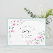 ピンクエレガントミント水カラーフローラ花嫁 招待状 (スタンド正面)