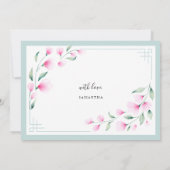 ピンクエレガントミント水カラーフローラ花嫁 招待状 (裏面)