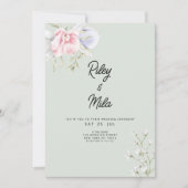 ピンクエレガントミント緑薄紫結婚花 招待状 (正面)