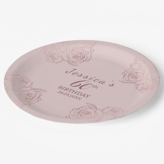 ピンクエレガントムーブフローラ誕生日パーティー紙プラ ペーパープレート (アングル)