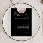 ピンクエレガントムーン | 黒天結婚の晩餐会 メニュー<br><div class="desc">この天上のディナーカードを使っ結婚て、あなたの卓上に謎とロマンスの感インスパイア情を追加しなさい。豊かな黒い背景に柔らかい満月が照り付け、洗練された異世界の文字を流す台本と組み合わ感じせる。ムーディーズ、またはスピリチュアルお祝いを計画モダンしているカップルに最適。このデザインは、ゴシック様式、ボホ様式、および非伝統的テーマを補結婚補する。あなたの披露宴の雰囲気を高めながら食事の選択を強調するためにそれを使用する。完全に調整されたスイートには、マッチングのステーショナリー結婚も用意されている。</div>