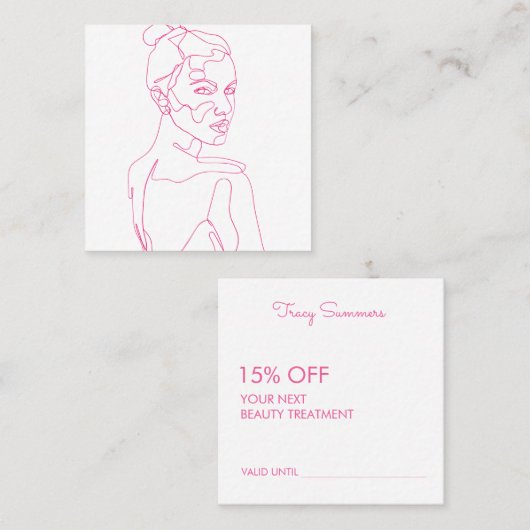 ピンクエレガントメス線スケッチ美しい 割引カード (正面/裏面)