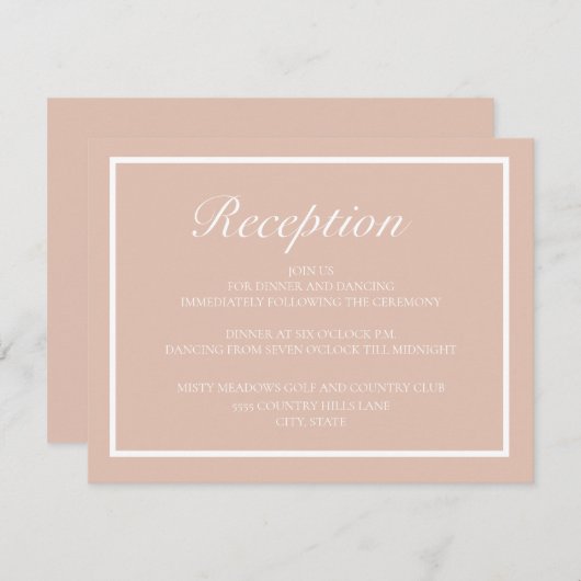 ピンクエレガントモダンと白のウェディングレセプション エンクロージャーカード (正面/裏面)