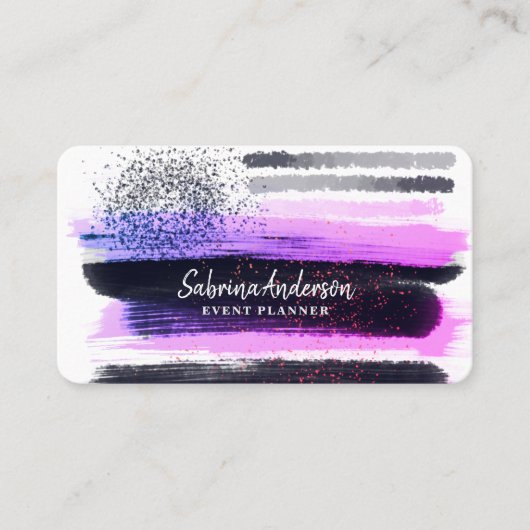ピンクエレガントモダンと紫の抽象芸術 名刺 (正面)