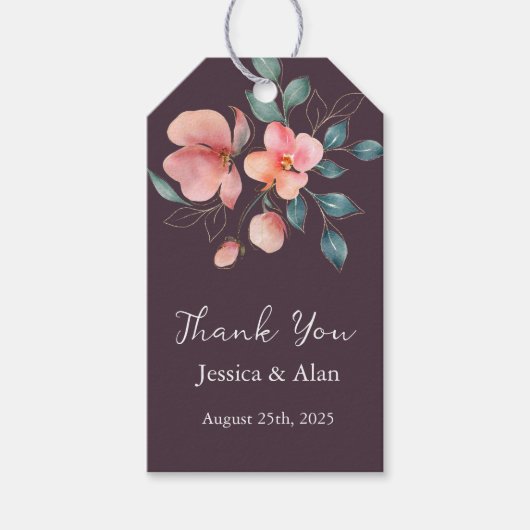 ピンクエレガントモダンと金ゴールドのフローラ結婚の ギフトタグ (正面)