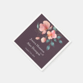 ピンクエレガントモダンと金ゴールドのフローラ結婚の スタンダードカクテルナプキン (角)