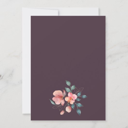 ピンクエレガントモダンと金ゴールドのフローラ結婚の 招待状 (裏面)