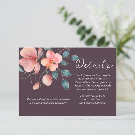 ピンクエレガントモダンと金ゴールドのフローラ詳細 エンクロージャーカード (スタンド正面)