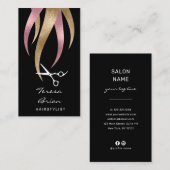 ピンクエレガントモダンと金ゴールドはさみヘアスタイリスト 名刺 (正面/裏面)