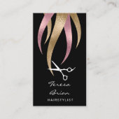 ピンクエレガントモダンと金ゴールドはさみヘアスタイリスト 名刺 (正面)