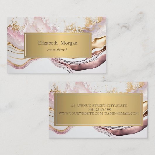 ピンクエレガントモダンの大理石金ゴールド 名刺 (正面/裏面)