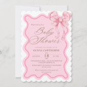ピンクエレガントモダンの弓ベビーシャワー 招待状 (正面)