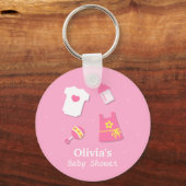 ピンクエレガントモダンの赤ちゃん女の子シャワーパーティーが好き キーホルダー (正面)
