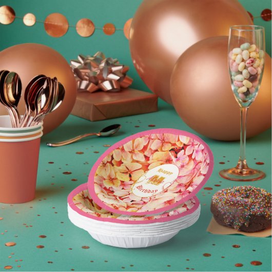 ピンクエレガントモダンスタイリッシュフローラ誕生会 ペーパーボウル (複数)