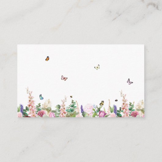 ピンクエレガントモダンパープルの花と蝶 エンクロージャーカード (裏面)