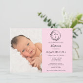 ピンクエレガントモダンフォトバプテスマ招待状 招待状 (スタンド正面)