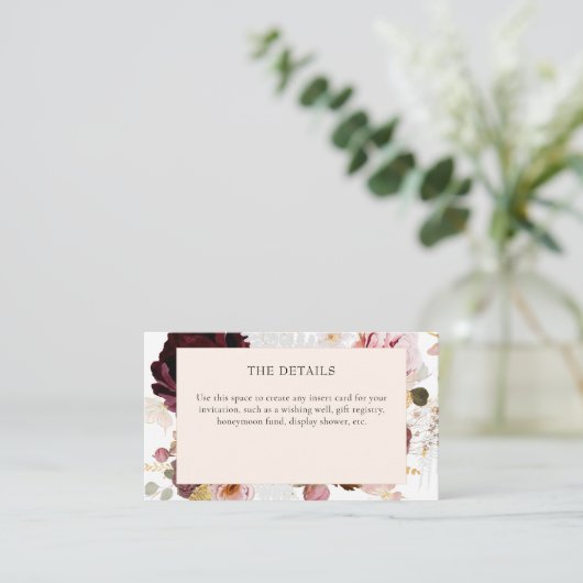 ピンクエレガントモダンフローラブライダルシャワー エンクロージャーカード (スタンド正面)