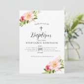 ピンクエレガントモダンフローラ洗礼 招待状 (スタンド正面)