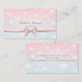 ピンクエレガントモダンリボン弓，グリッター《写真》ぼけ味 名刺 (正面/裏面)