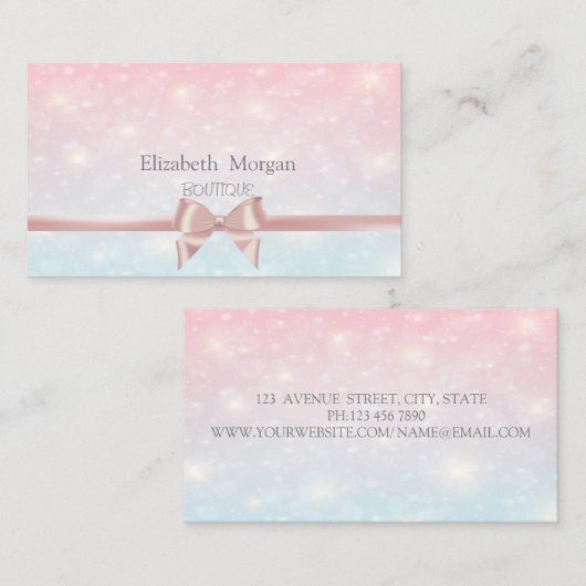 ピンクエレガントモダンリボン弓,グリッター《写真》ぼけ味 名刺 (正面/裏面)