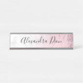 ピンクエレガントモダンローズ金ゴールドグリッター大理石 デスクネームプレート (正面)