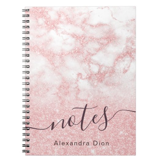 ピンクエレガントモダンローズ金ゴールドグリッター大理石 ノートブック (正面)