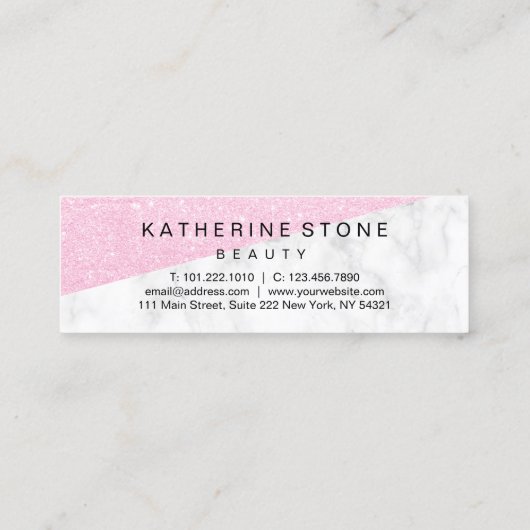 ピンクエレガントモダンローズ金ゴールドグリッター白大理石 スキニー名刺 (裏面)