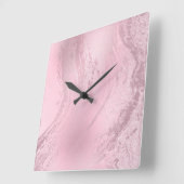 ピンクエレガントモダンローズ金ゴールド大理石グリッター スクエア壁時計 (傾斜)