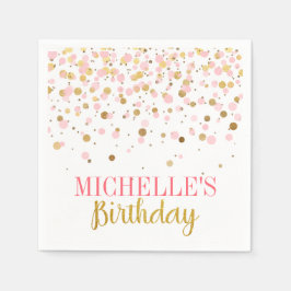 ピンクエレガントモダン金ゴールド紙吹雪ガール誕生日 スタンダードカクテルナプキン
