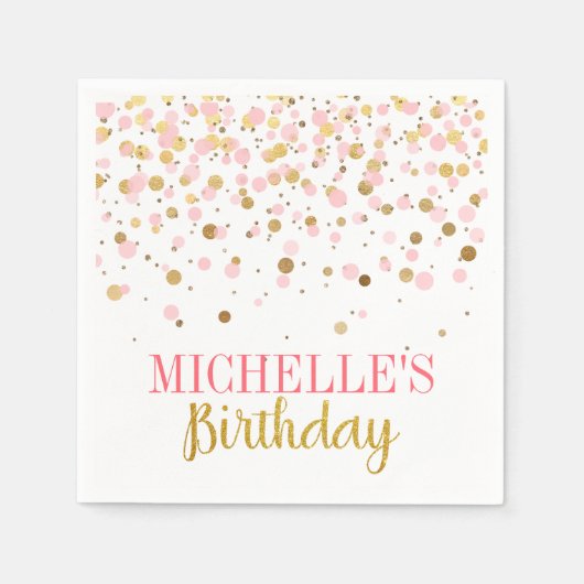 ピンクエレガントモダン金ゴールド紙吹雪ガール誕生日 スタンダードカクテルナプキン (正面)