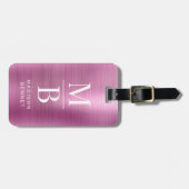 ピンクエレガントモノグラムのブラシ仕上げメタリック ラゲッジタグ (正面横)