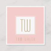 ピンクエレガントモノグラムの金ゴールドカード スクエア名刺 (正面)