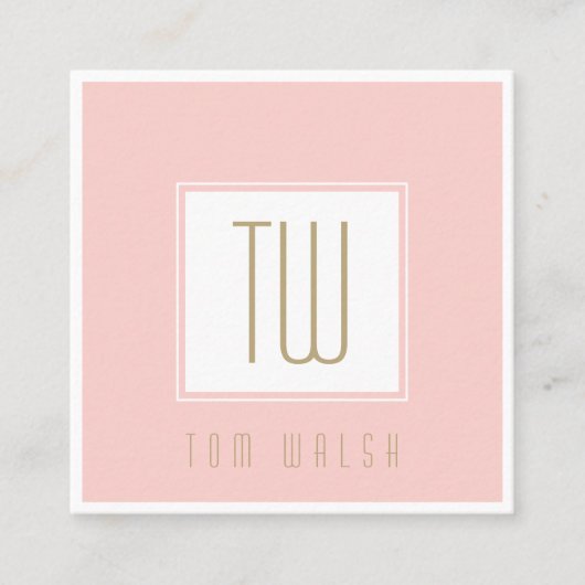 ピンクエレガントモノグラムの金ゴールドカード スクエア名刺 (正面)