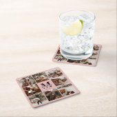 ピンクエレガントモノグラムイニシャル名写真 スクエアペーパーコースター (インサイチュ)