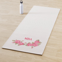 ピンクエレガントモノグラムバラパタストライプのーン ヨガマット